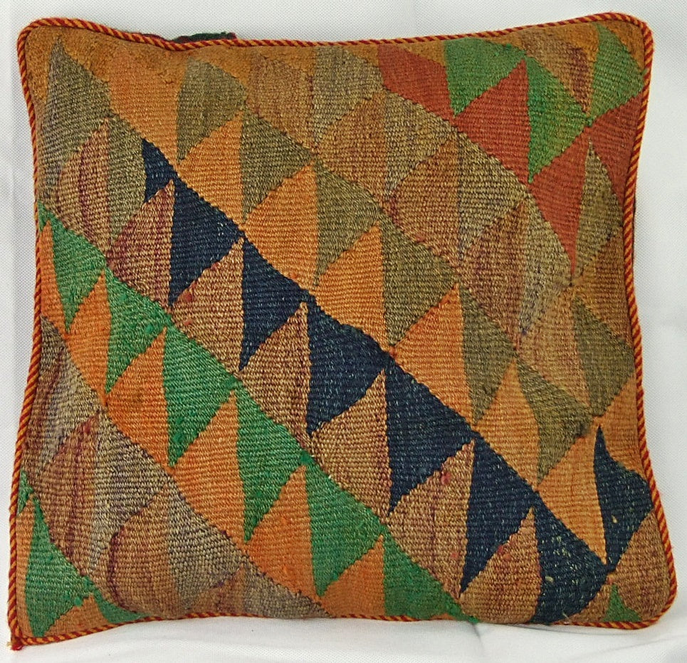 Kelim Kissenhülle Dreiecksmuster Senfgelb, 50 × 50 cm (1,6 × 1,6 ft), handgewebtes Unikat