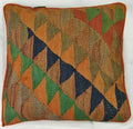 Kelim Kissenhülle Dreiecksmuster Senfgelb, 50 × 50 cm (1,6 × 1,6 ft), handgewebtes Unikat