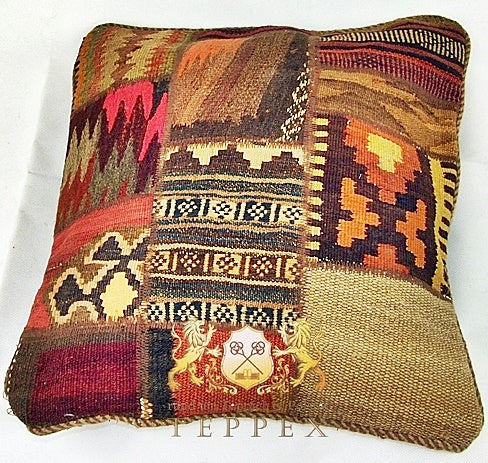 Patchwork Kelim Kissenhülle Hakenmotiv, handgewebtes Unikat – Ansicht 3