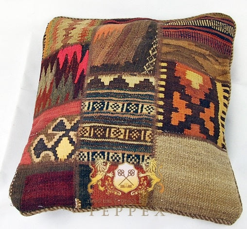 Patchwork Kelim Kissenhülle Hakenmotiv, handgewebtes Unikat – Ansicht 4