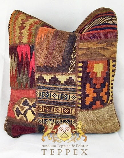 Patchwork Kelim Kissenhülle Hakenmotiv, handgewebtes Unikat – Ansicht 5