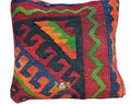 Kelim Kissenhülle Hakenmuster Rot Grün, 50 × 50 cm (1,6 × 1,6 ft), handgewebtes Unikat