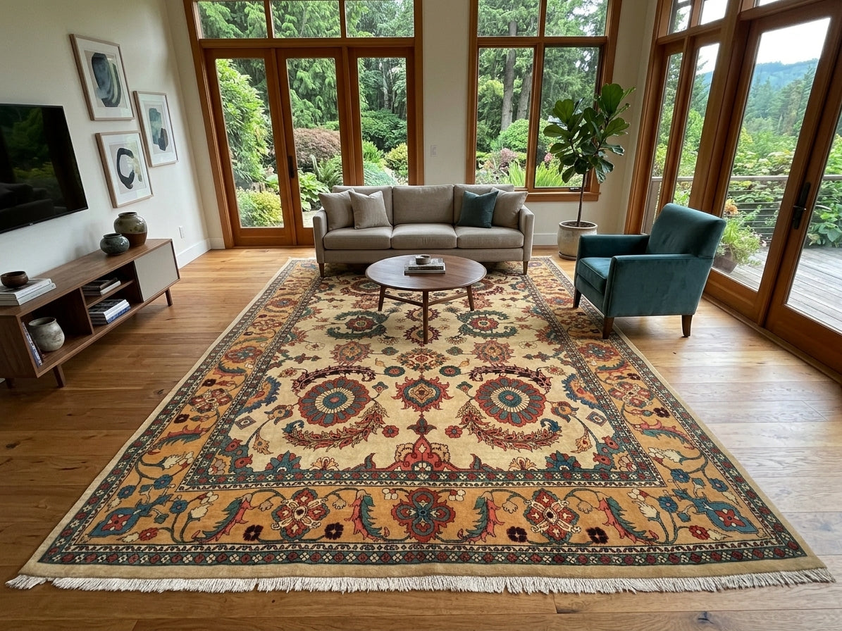 Großer Orientteppich Beige, handgeknüpftes Unikat – Ansicht 2