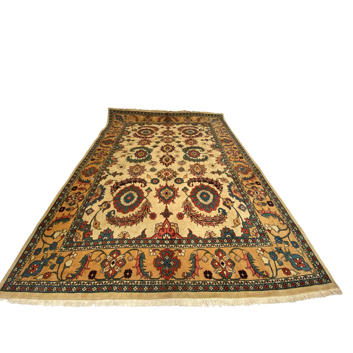 Großer Orientteppich Beige, 386 × 304 cm (12,7 × 10,0 ft), handgeknüpftes Unikat