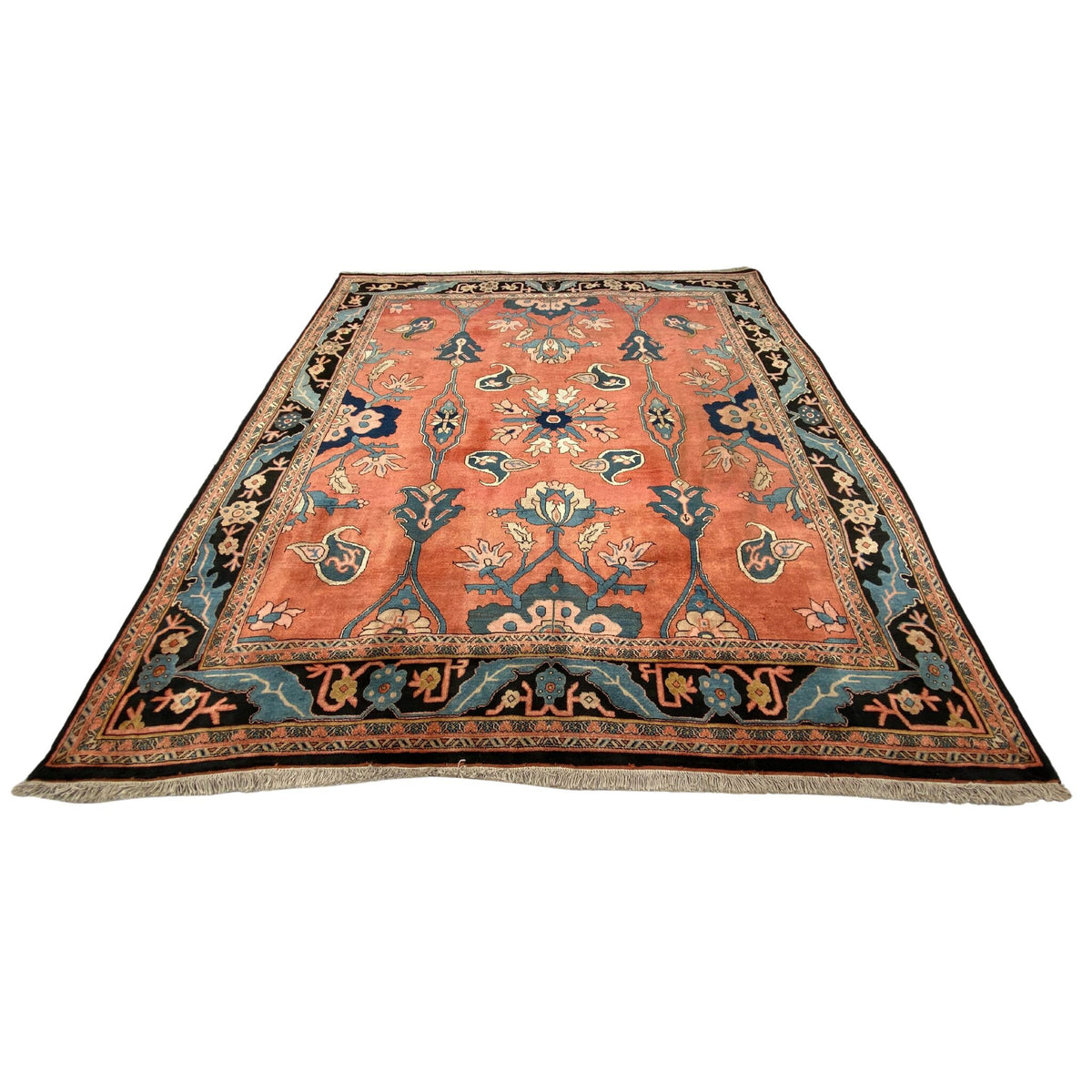 Großer Orientteppich Rot Blüten, 270 × 230 cm (8,9 × 7,5 ft), handgeknüpftes Unikat