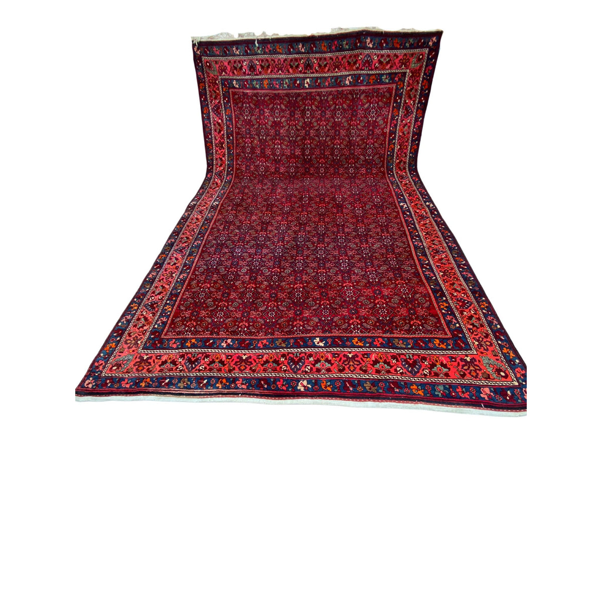 Großer alter Orientteppich Rot, 340 × 220 cm (11,2 × 7,2 ft), handgeknüpftes Unikat