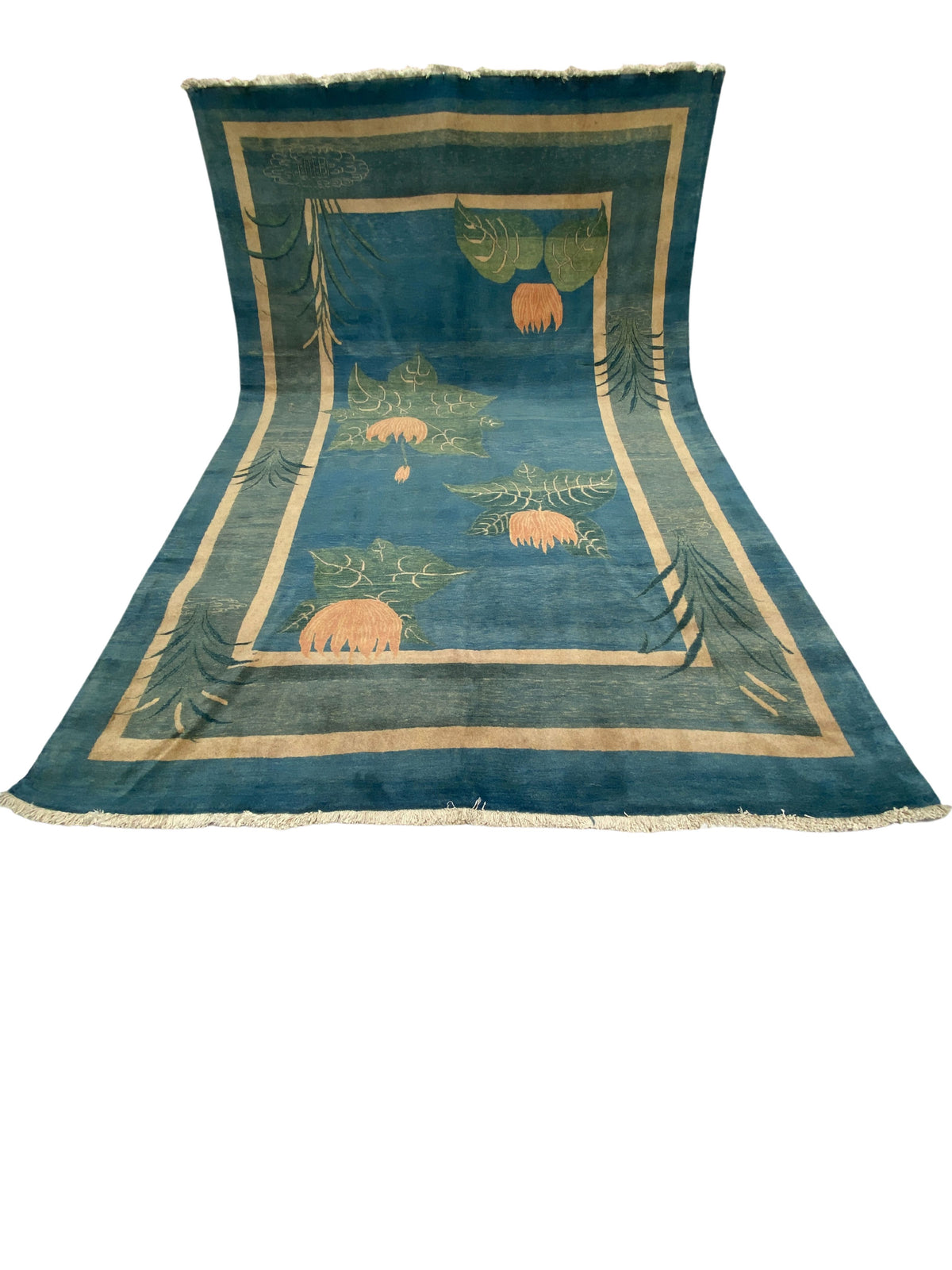 Großer Orientteppich Blau florale Motive, handgeknüpftes Unikat – Ansicht 4