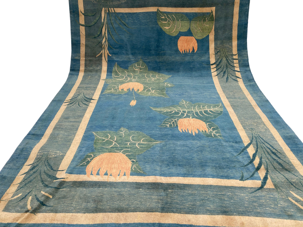 Großer Orientteppich Blau florale Motive, handgeknüpftes Unikat – Ansicht 6