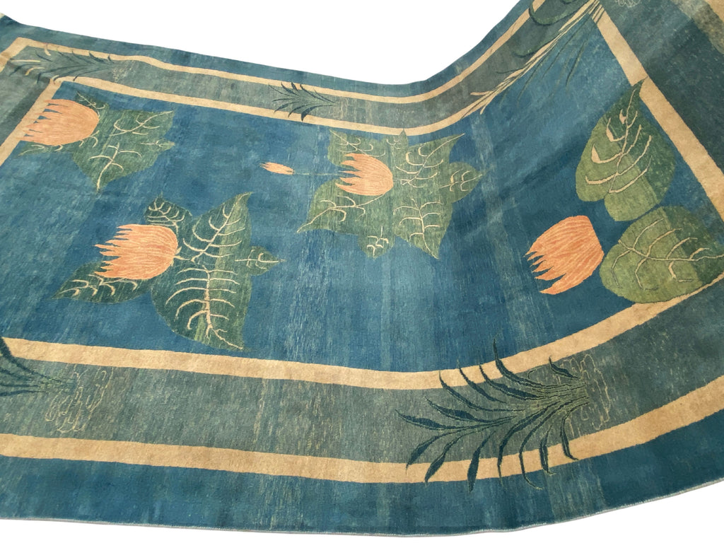 Großer Orientteppich Blau florale Motive, handgeknüpftes Unikat – Ansicht 8