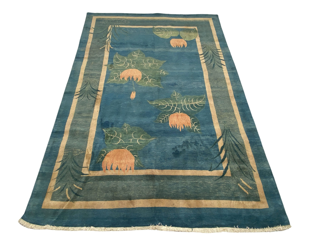 Großer Orientteppich Blau florale Motive, handgeknüpftes Unikat – Ansicht 3
