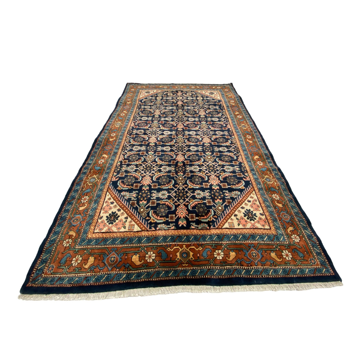 Großer Orientteppich Rapportmuster Blau, 317 × 205 cm (10,4 × 6,7 ft), handgeknüpftes Unikat
