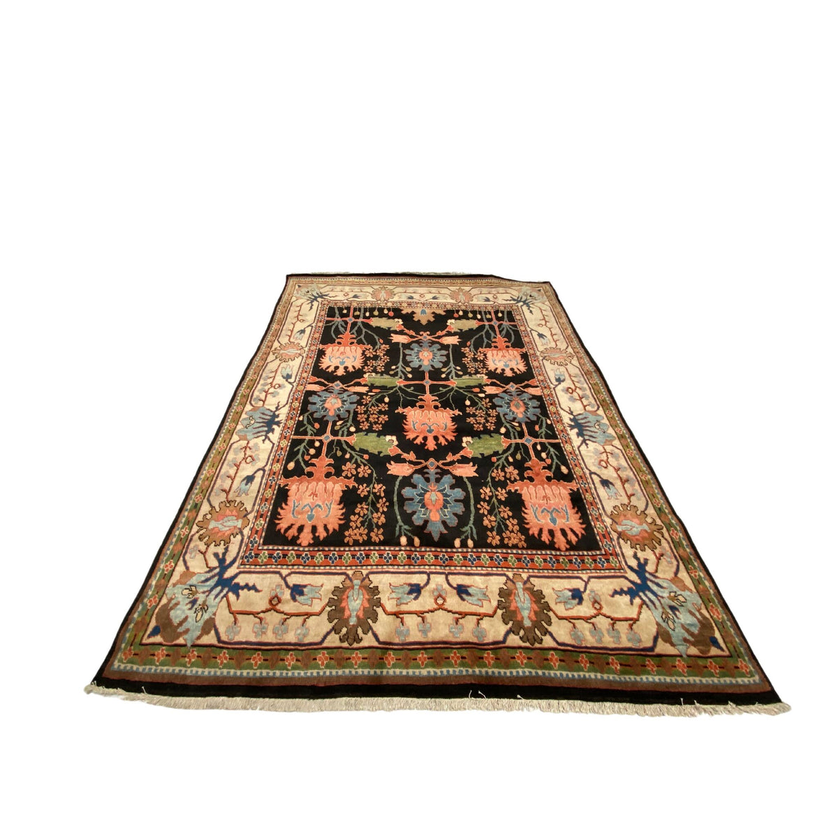 Großer Orientteppich Blau florale Motive, 333 × 242 cm (10,9 × 7,9 ft), handgeknüpftes Unikat