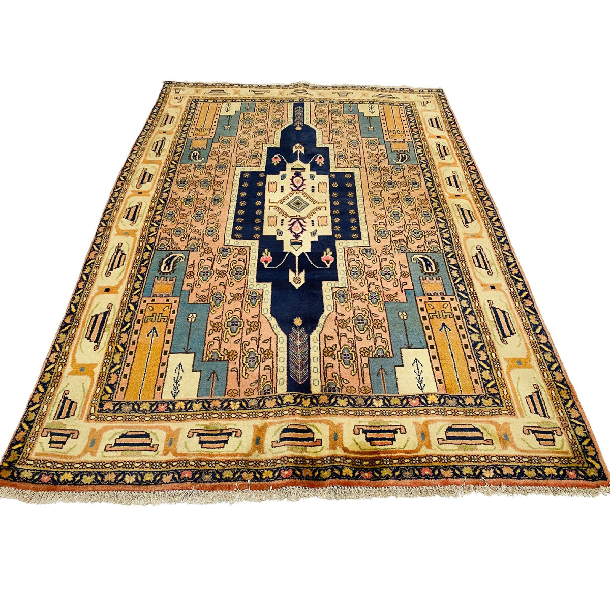 Großer Nomadenteppich Mehrfarbig, 231 × 157 cm (7,6 × 5,2 ft), handgeknüpftes Unikat