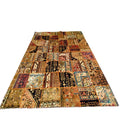 Großer Patchwork Teppich, 240 × 182 cm (7,9 × 6,0 ft), handgeknüpftes Unikat