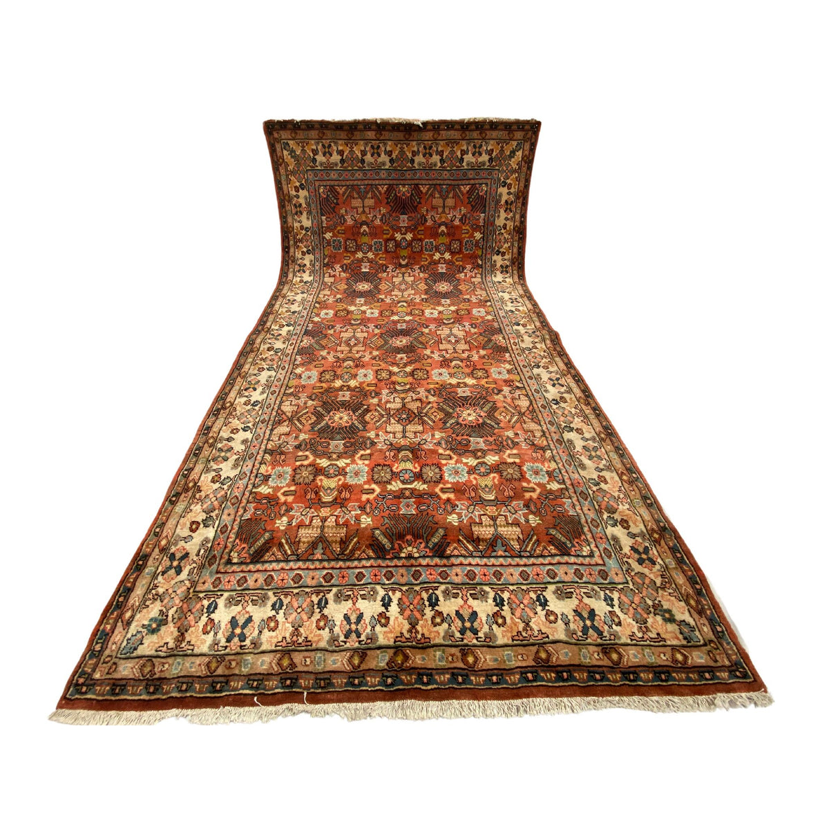 Großer Orientteppich Rot Ornamente, 407 × 210 cm (13,4 × 6,9 ft), handgeknüpftes Unikat