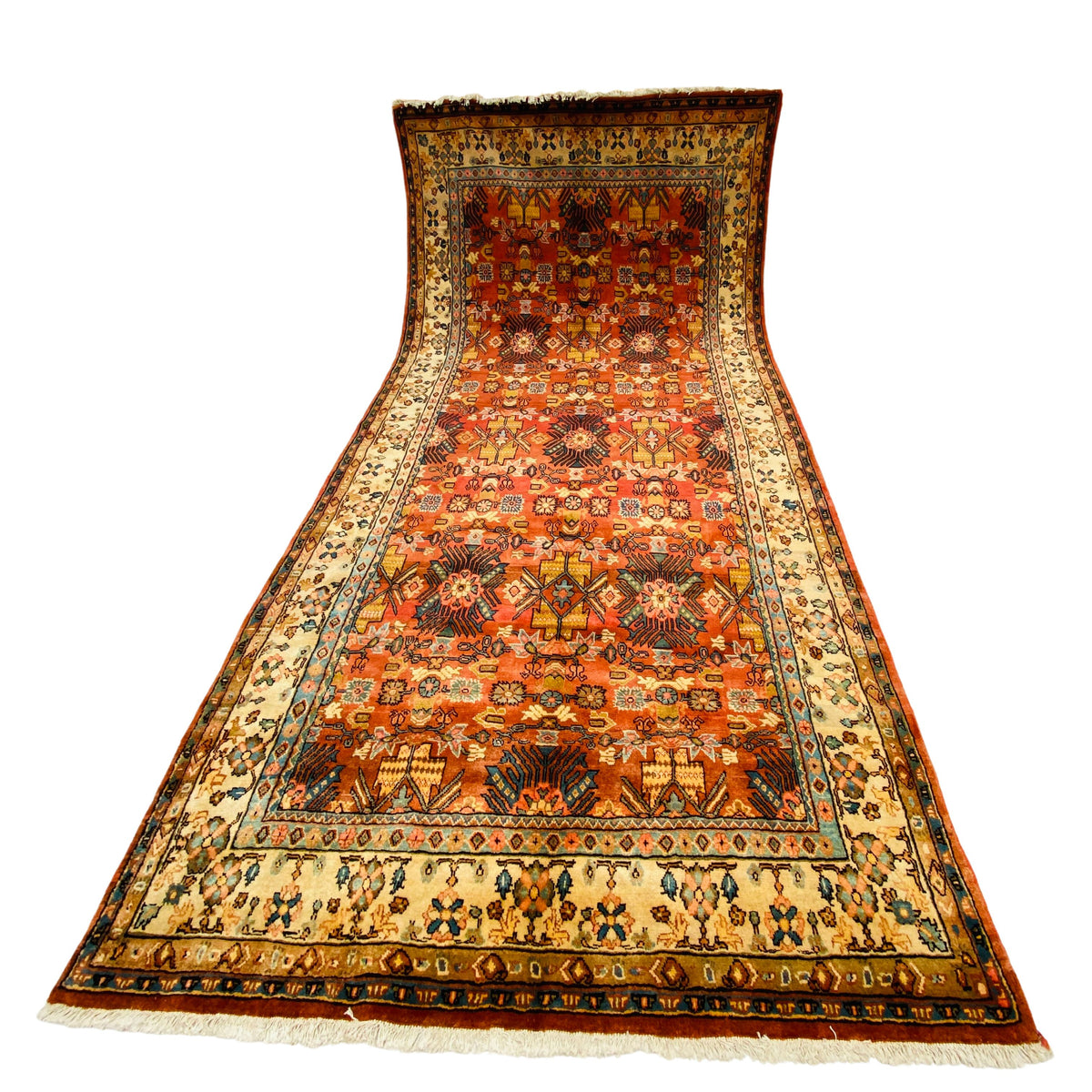 Großer Orientteppich Rot Ornamente, 425 × 202 cm, handgeknüpftes Unikat – Ansicht 3