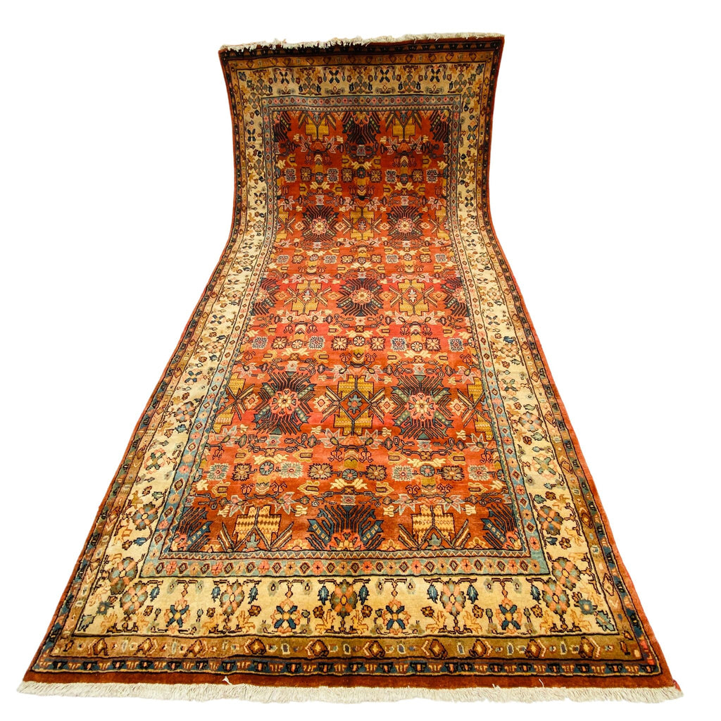 Großer Orientteppich Rot Ornamente, 425 × 202 cm (13,9 × 6,6 ft), handgeknüpftes Unikat