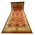 Großer Orientteppich Rot Ornamente, 425 × 202 cm (13,9 × 6,6 ft), handgeknüpftes Unikat