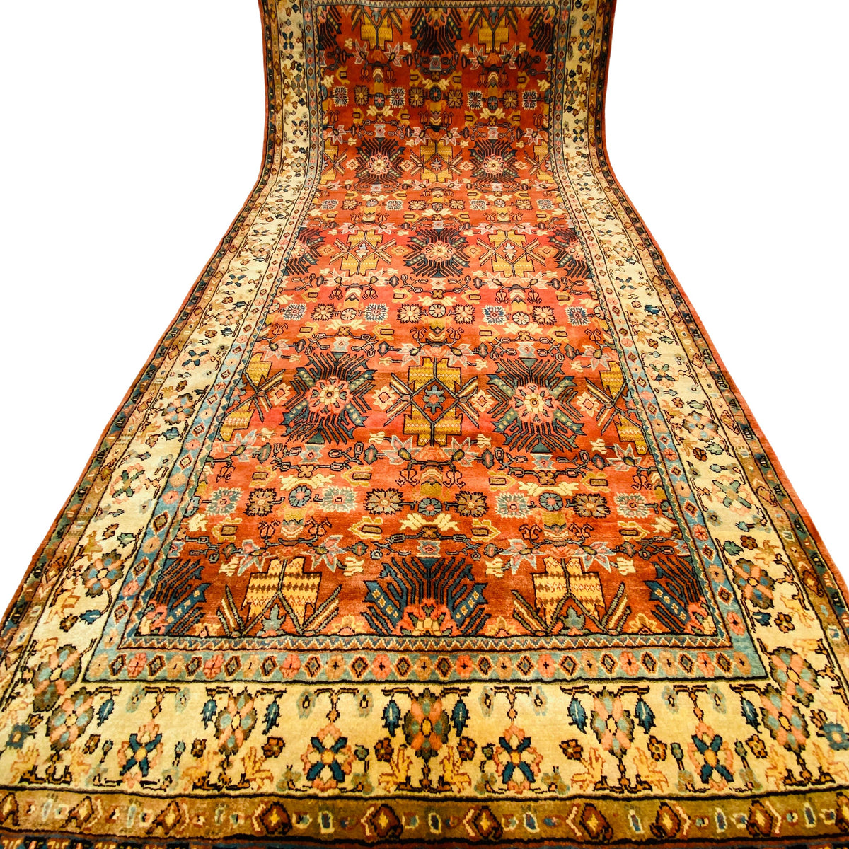 Großer Orientteppich Rot Ornamente, 425 × 202 cm, handgeknüpftes Unikat – Ansicht 6