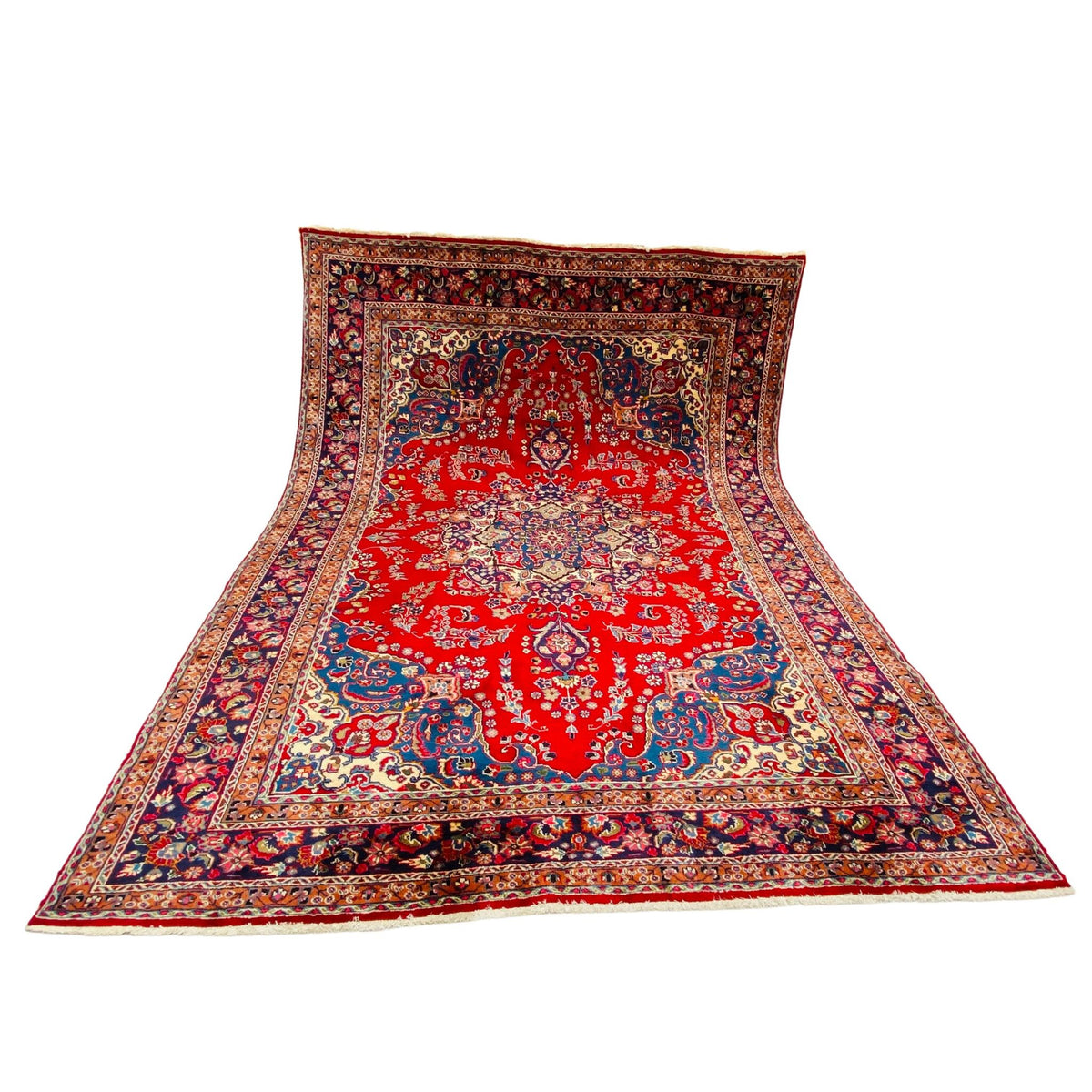 Großer Orientteppich Rot Medaillon, 245 × 248 cm (8,0 × 8,1 ft), handgeknüpftes Unikat