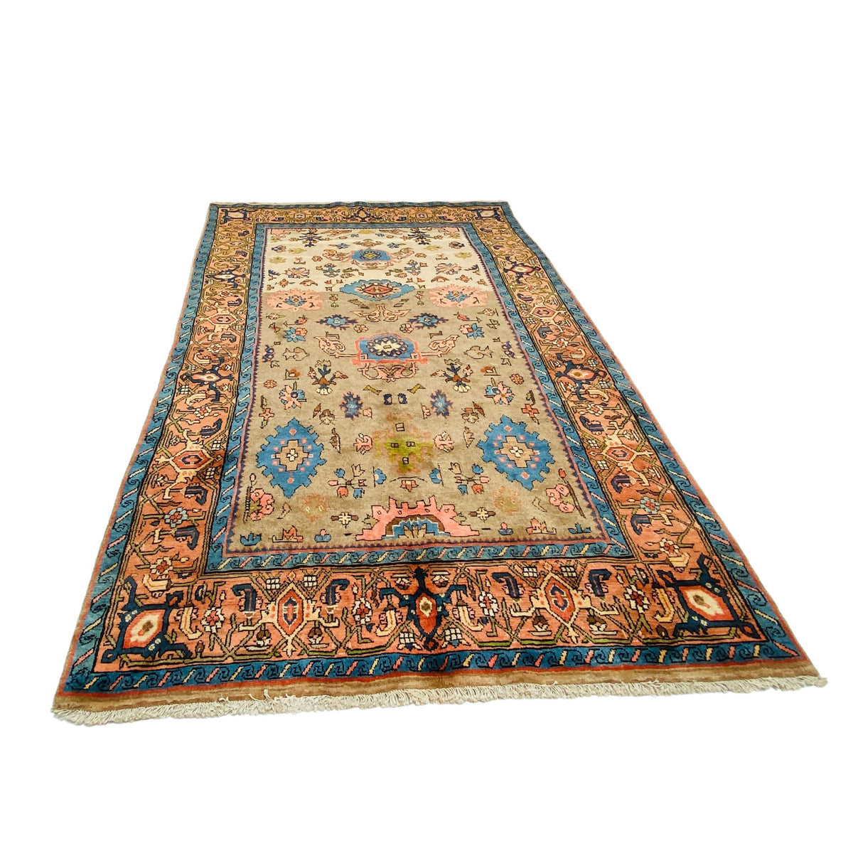 Großer Orientteppich Beige blaue Ornamente, handgeknüpftes Unikat – Ansicht 3