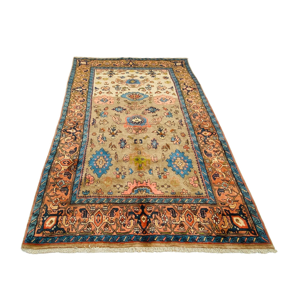 Großer Orientteppich Beige blaue Ornamente, 270 × 172 cm (8,9 × 5,6 ft), handgeknüpftes Unikat