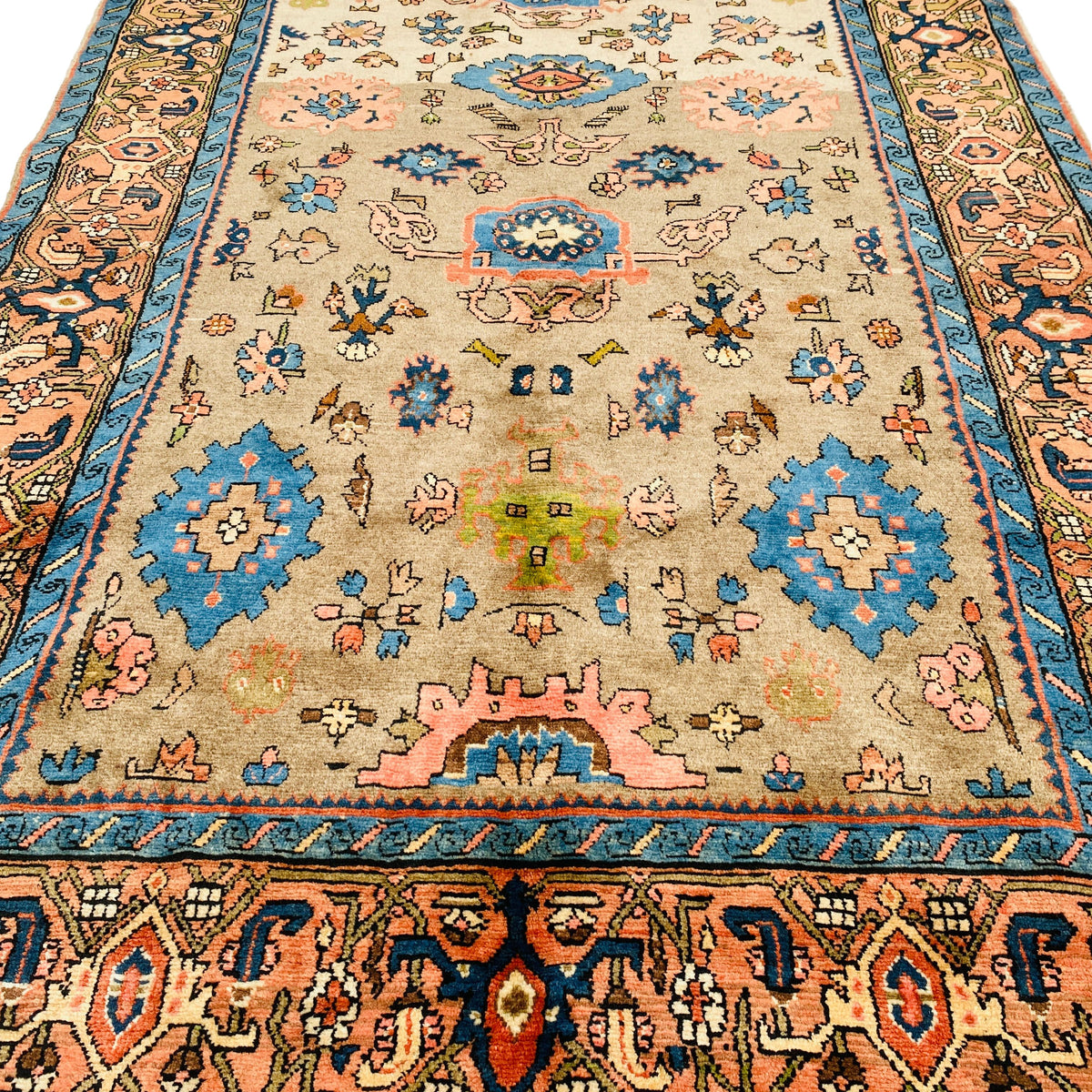 Großer Orientteppich Beige blaue Ornamente, handgeknüpftes Unikat – Ansicht 8