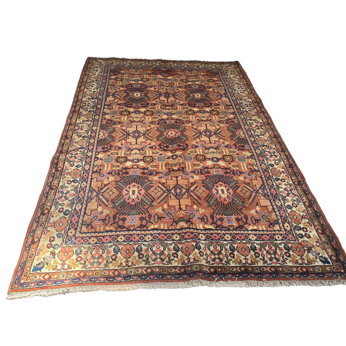 Großer Orientteppich Beige Ornamente, 294 × 208 cm (9,6 × 6,8 ft), handgeknüpftes Unikat