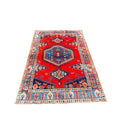 Orientteppich Rot Blau Medaillon, 207 × 160 cm (6,8 × 5,2 ft), handgeknüpftes Unikat