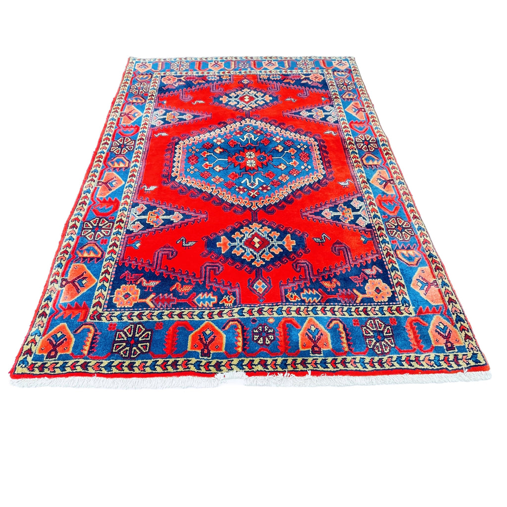 Orientteppich Rot Blau Medaillon, handgeknüpftes Unikat – Ansicht 3