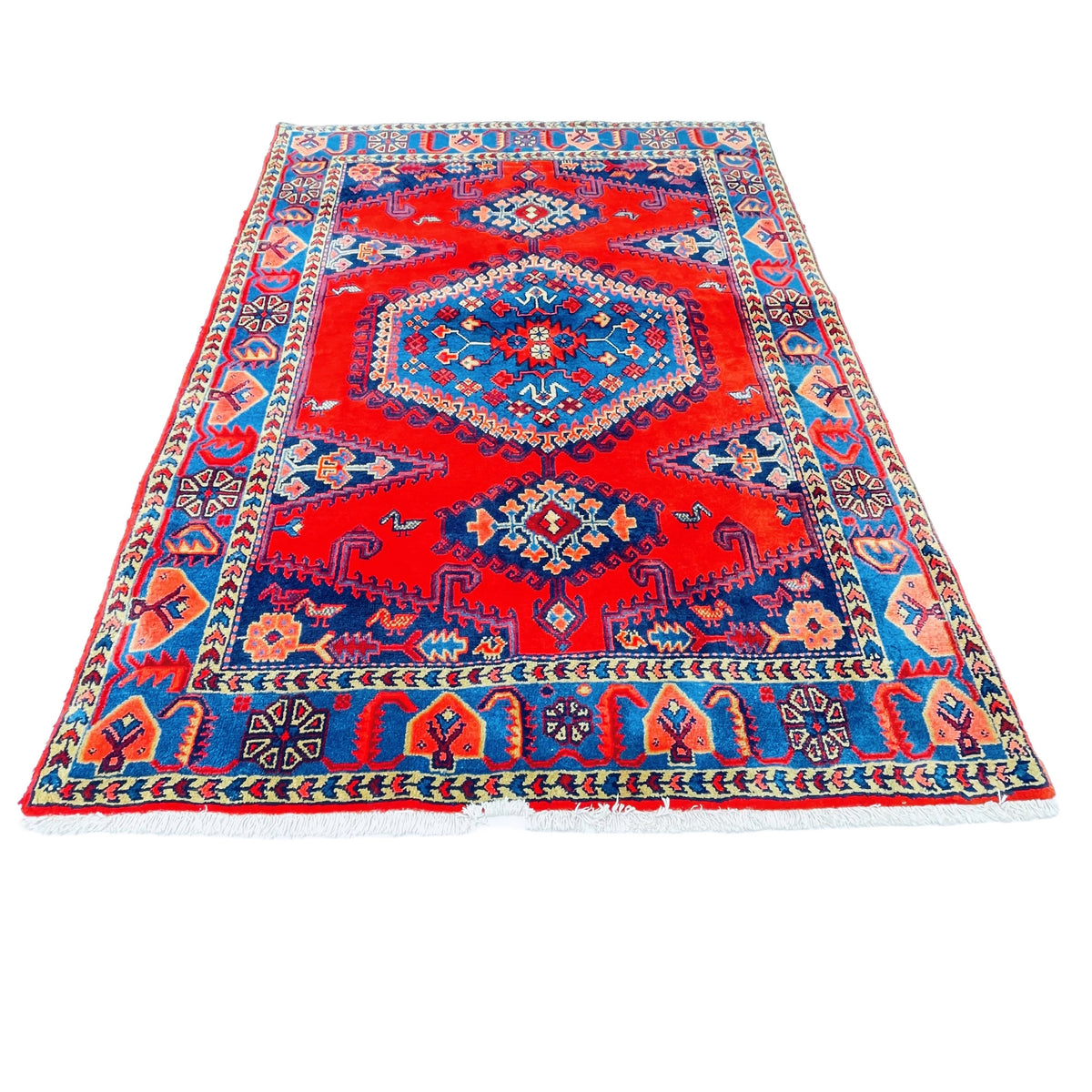 Orientteppich Rot Blau Medaillon, handgeknüpftes Unikat – Ansicht 3