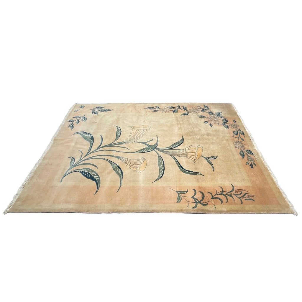 Orientteppich Beige Grün Floral, handgeknüpftes Unikat – Ansicht 4