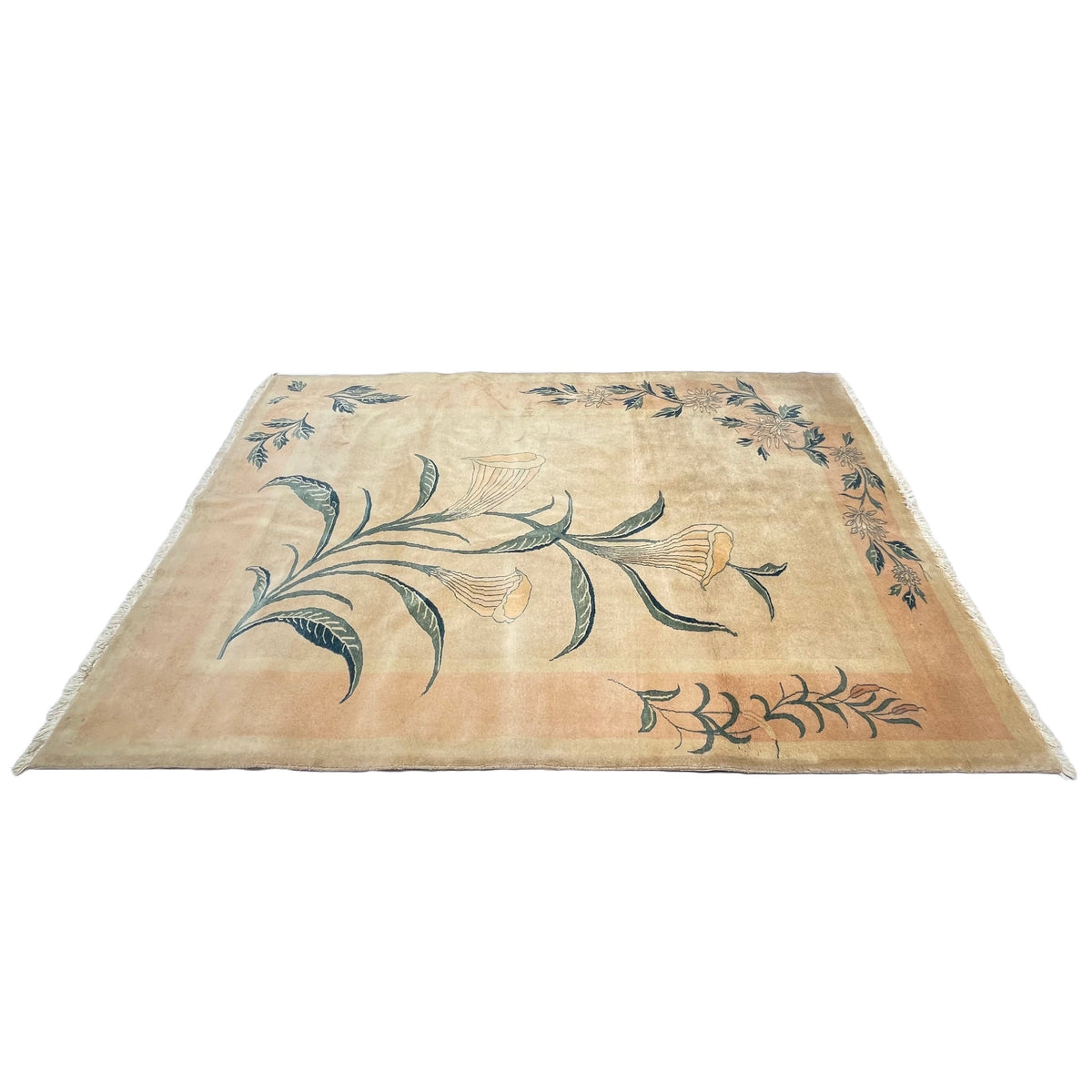 Orientteppich Beige Grün Floral, handgeknüpftes Unikat – Ansicht 4