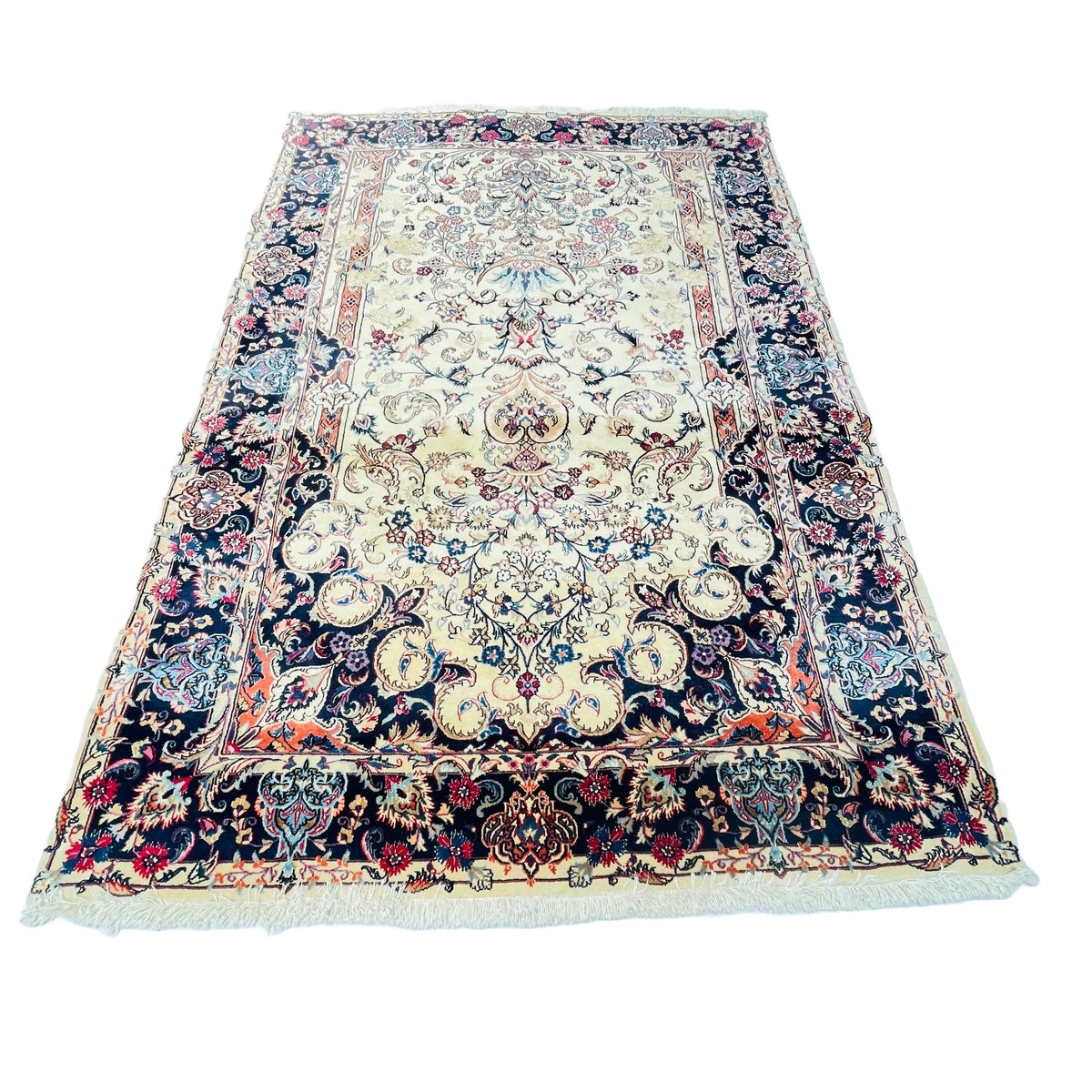 Alter Orientteppich Creme Beige Ranken, 217 × 154 cm (7,1 × 5,1 ft), handgeknüpftes Unikat