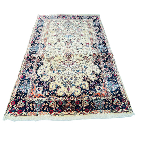 Alter Orientteppich Creme Beige Ranken, 217 × 154 cm (7,1 × 5,1 ft), handgeknüpftes Unikat