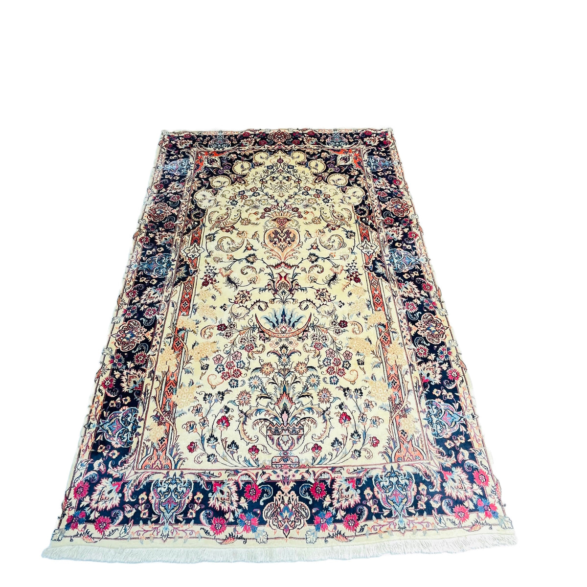 Alter Orientteppich Creme Beige Ranken, handgeknüpftes Unikat – Ansicht 3