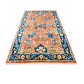 Orientteppich Terracotta Blau Palmetten, 246 × 163 cm (8,1 × 5,3 ft), handgeknüpftes Unikat