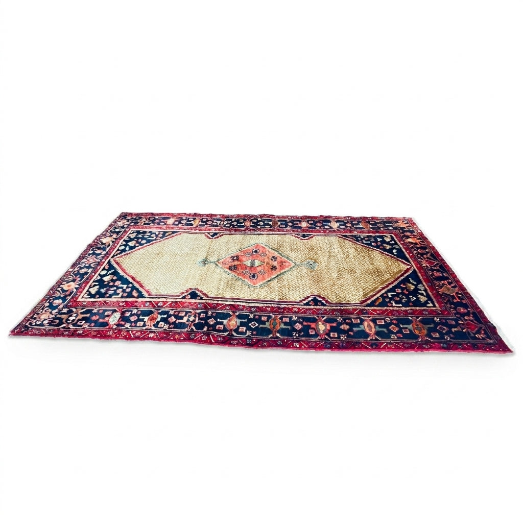 Orientteppich Beige Blau Medaillon, handgeknüpftes Unikat – Ansicht 3