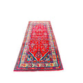 Orientteppich Läufer Rot Blau Sternmuster, 224 × 115 cm (7,3 × 3,8 ft), handgeknüpftes Unikat