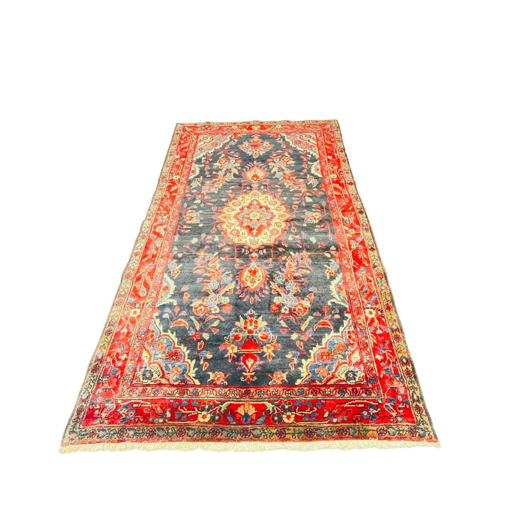 Orientteppich Grau Rot Medaillon, 242 × 140 cm (7,9 × 4,6 ft), handgeknüpftes Unikat