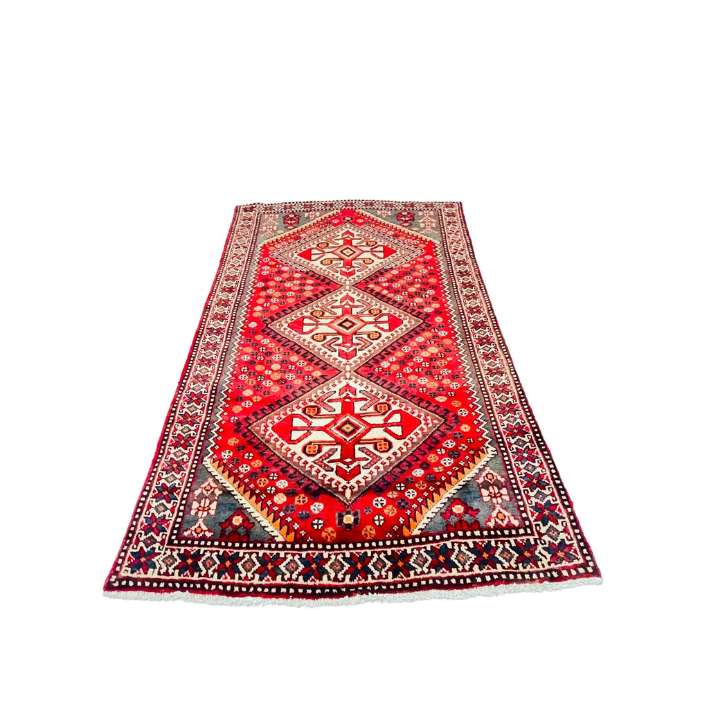 Orientteppich Rot Creme Rauten-Medaillons, 205 × 133 cm (6,7 × 4,4 ft), handgeknüpftes Unikat