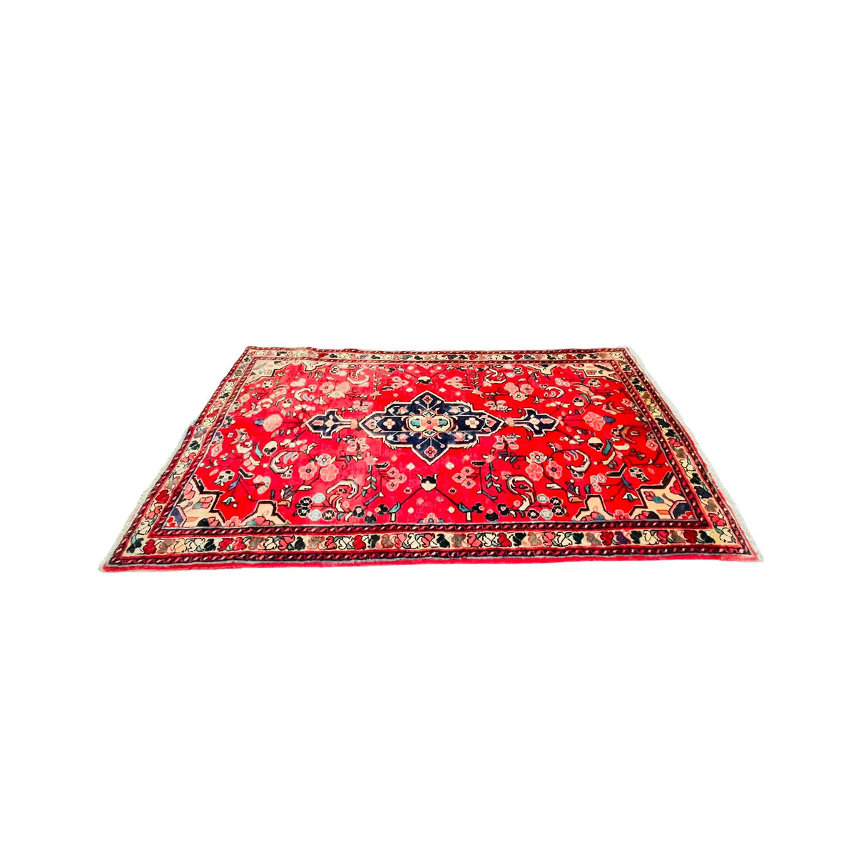 Orientteppich Rot Blau Florales Medaillon, handgeknüpftes Unikat – Ansicht 4