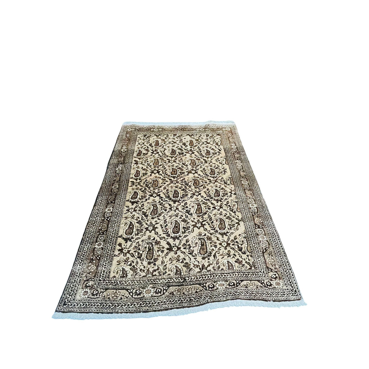 Orientteppich Beige Braun Boteh Paisley, 177 × 135 cm (5,8 × 4,4 ft), handgeknüpftes Unikat