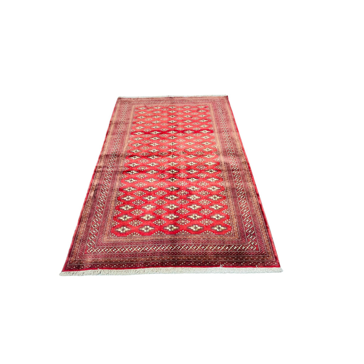 Buchara Orientteppich Rot Geometrisch, 194 × 132 cm (6,4 × 4,3 ft), handgeknüpftes Unikat