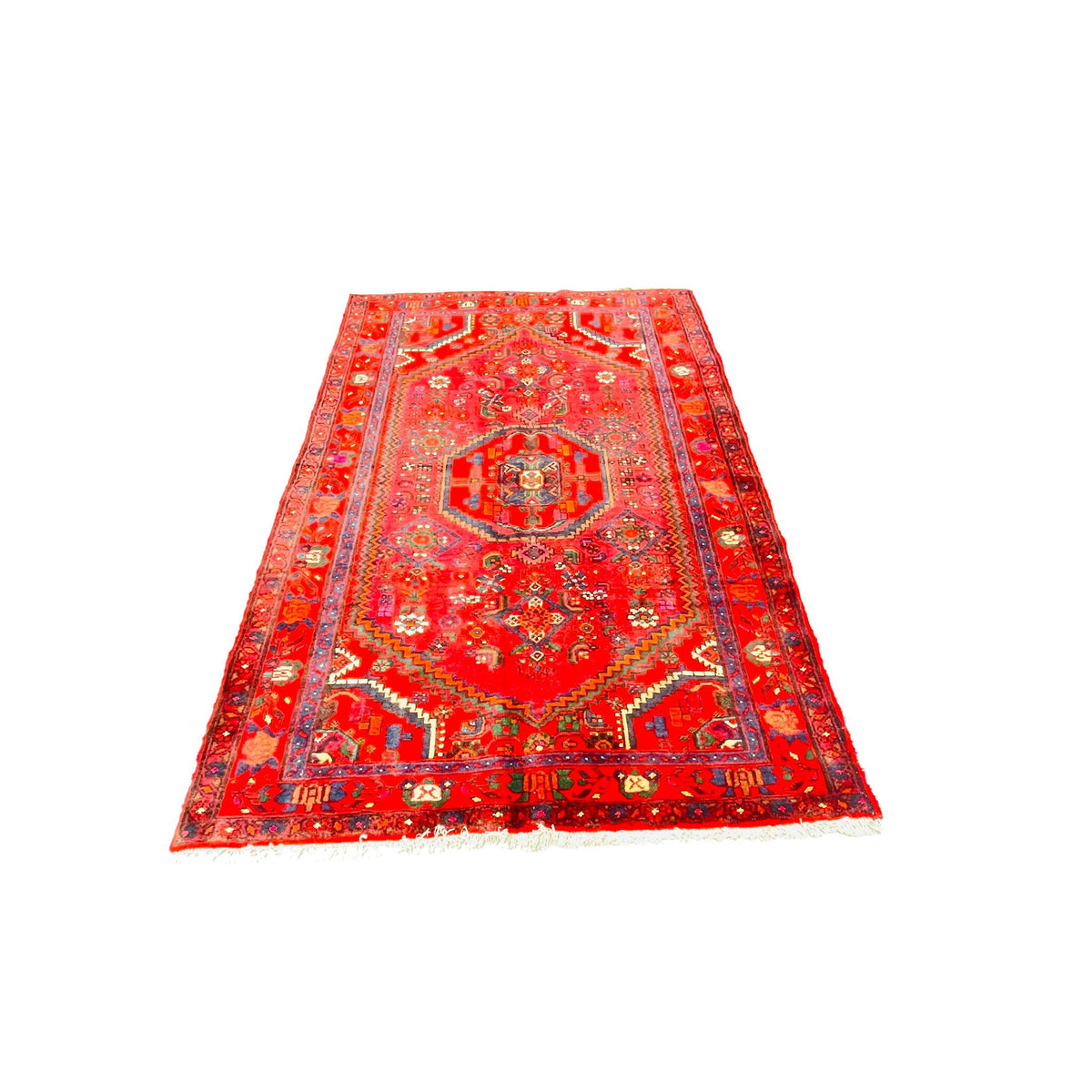 Orientteppich Rot Blau Medaillon aus Wolle, handgeknüpftes Unikat – Ansicht 3