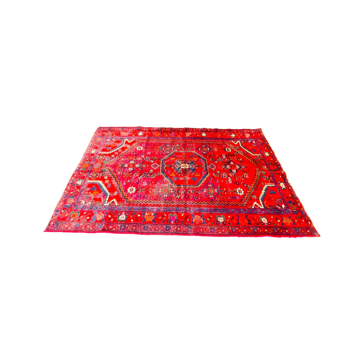 Orientteppich Rot Blau Medaillon aus Wolle, handgeknüpftes Unikat – Ansicht 4