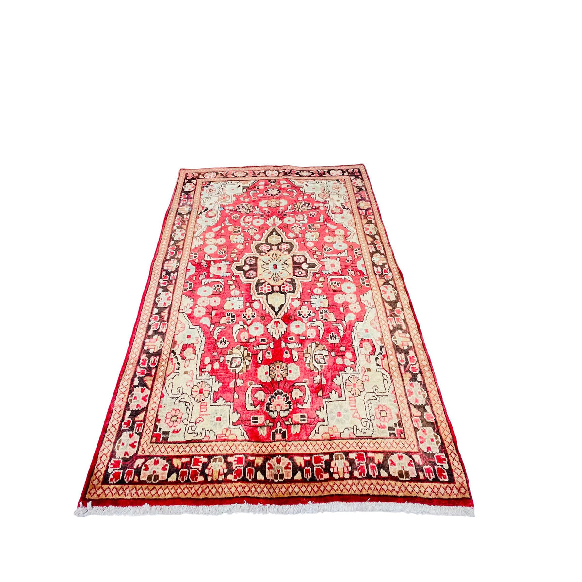 Orientteppich Rot Creme Medaillon, 212 × 138 cm (7,0 × 4,5 ft), handgeknüpftes Unikat