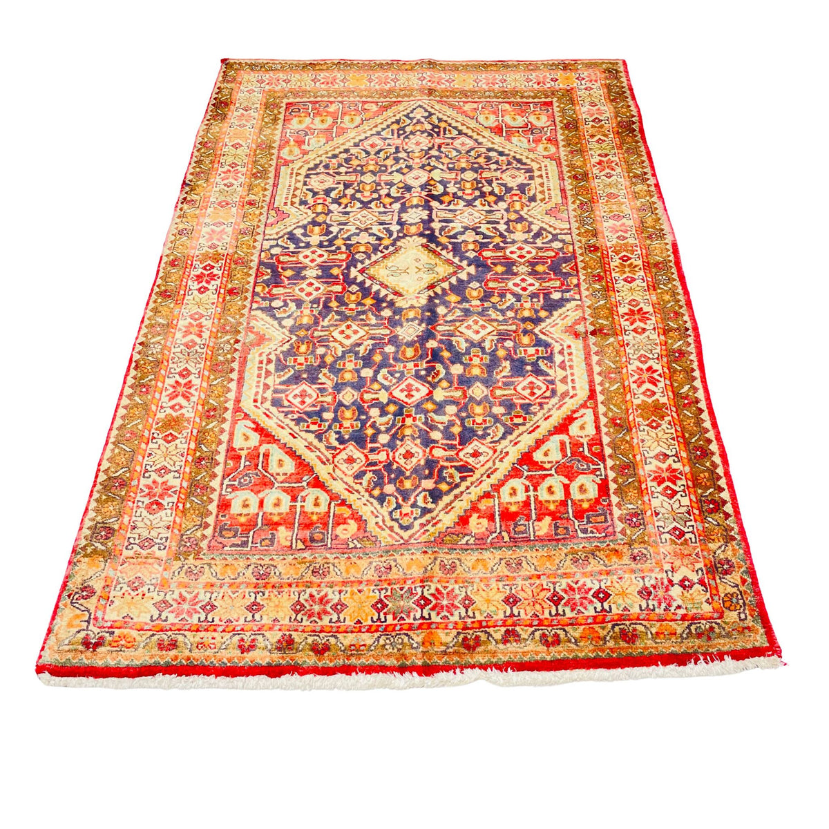 Orientteppich Rot Dunkelblau Medaillon, 169 × 119 cm (5,5 × 3,9 ft), handgeknüpftes Unikat
