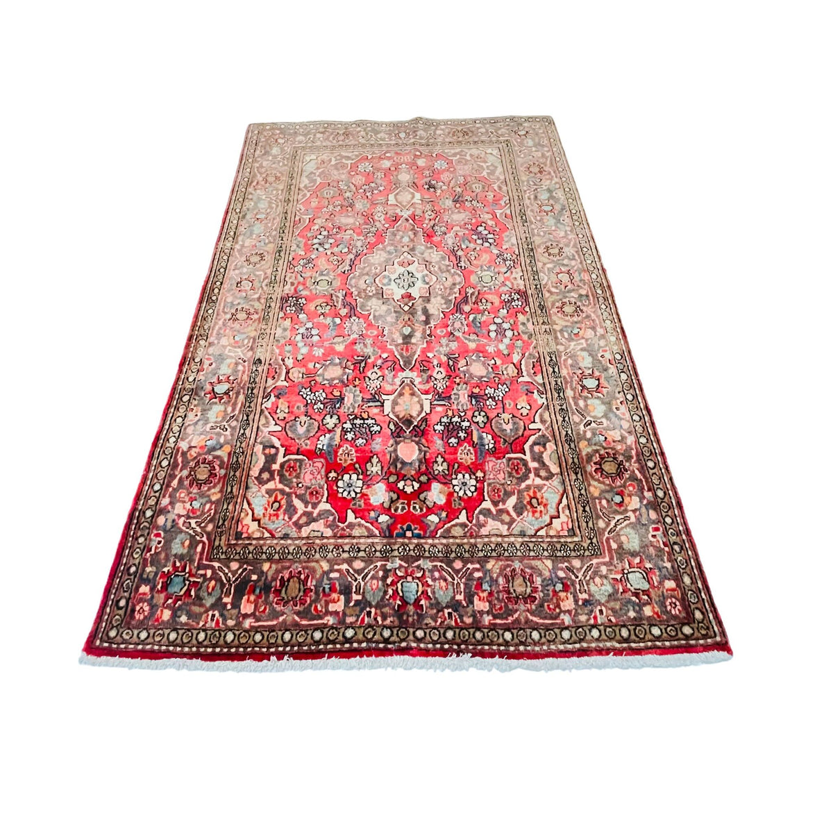 Orientteppich Rosé Beige Medaillon, 200 × 126 cm (6,6 × 4,1 ft), handgeknüpftes Unikat
