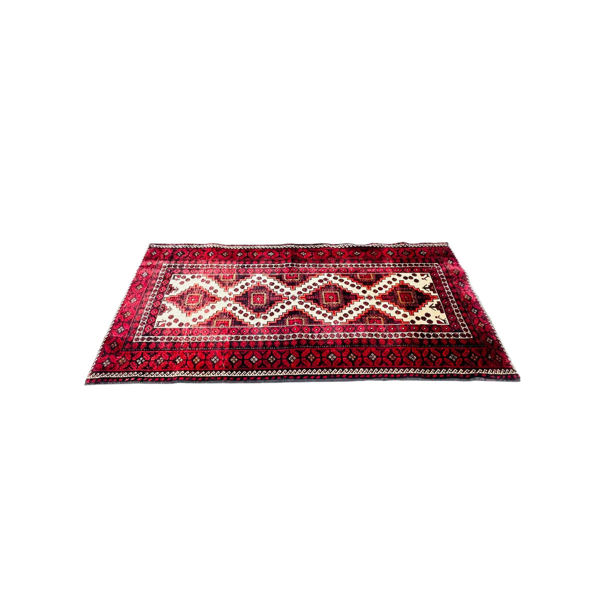 Orientteppich Läufer Rot Creme Rauten, handgeknüpftes Unikat – Ansicht 4
